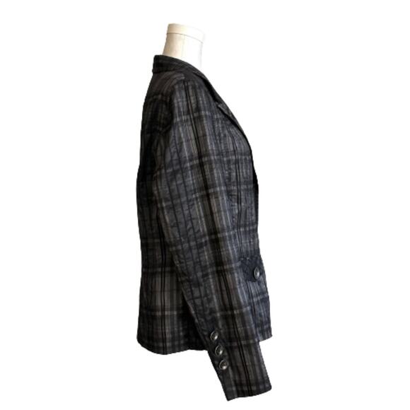 Tribal Black Gray Metallic Textured Button Front Pockets Blazer Jacket Size 10 - Picture 6 of 12